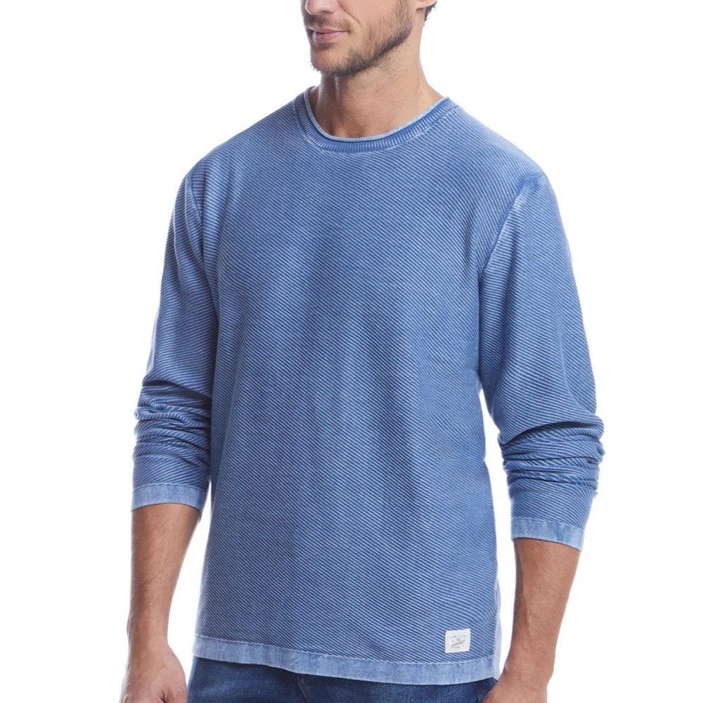 WEATHERPROOF VINTAGE Men’s Twill Stonewash Cotton Crewneck Sweater Blue Mirage S